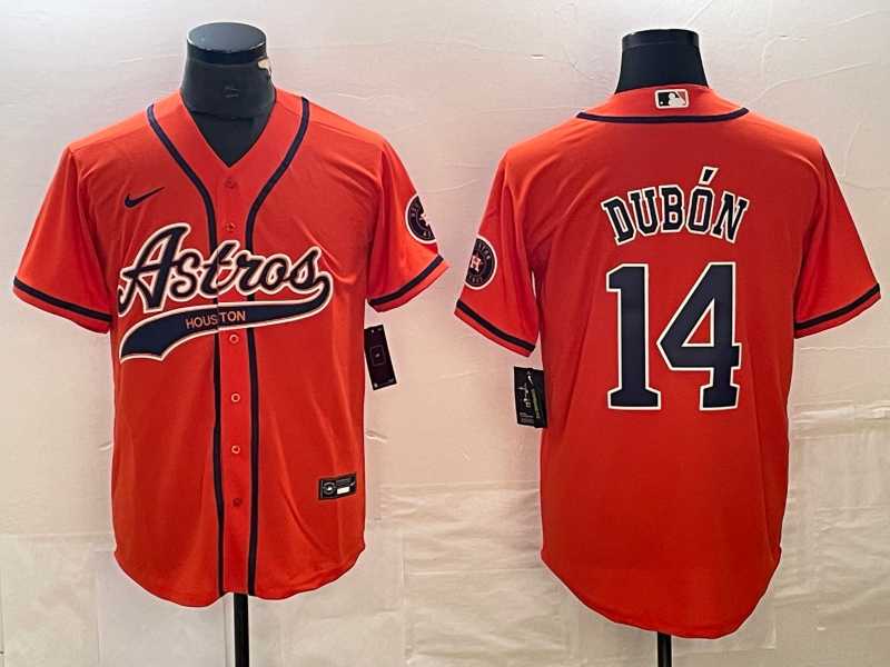 Men%27s Houston Astros #14 Mauricio Dubon Orange With Patch Cool Base Stitched Baseball Jersey
